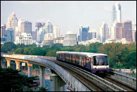 The BTS skytrain service.
