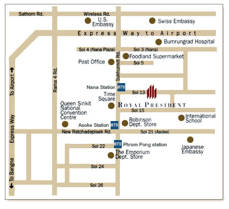 Royal President Executive Serviced Apartments, Bangkok - Local Map