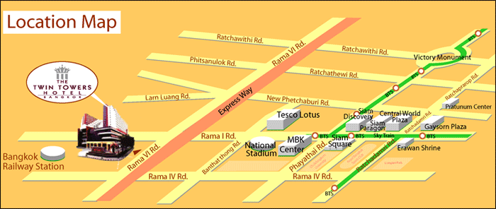 Map - The Twin Towers Hotel Bangkok