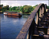RV River Kwai Passing Bridge on the River Kwai
