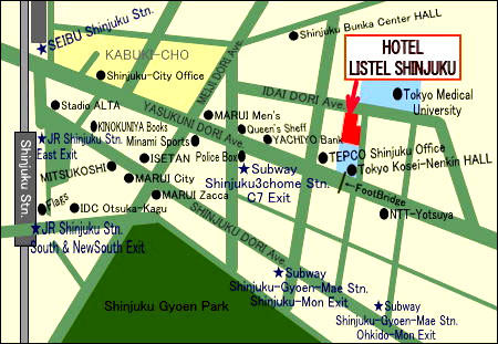 Shinjuku Listel Hotel, Tokyo - Map
